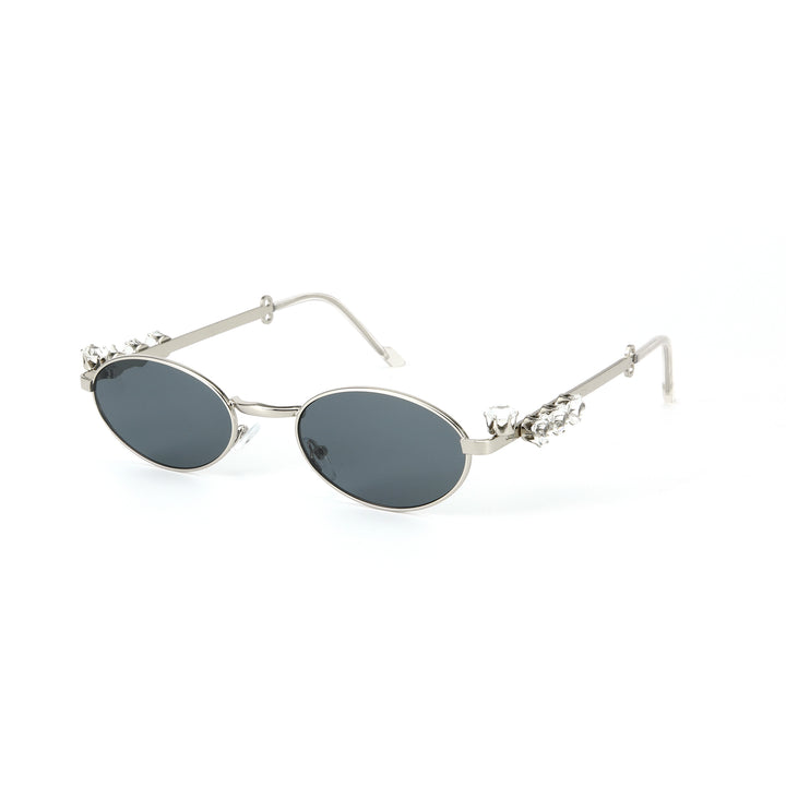 Glamour Oval Crystal Sunglasses - Silver