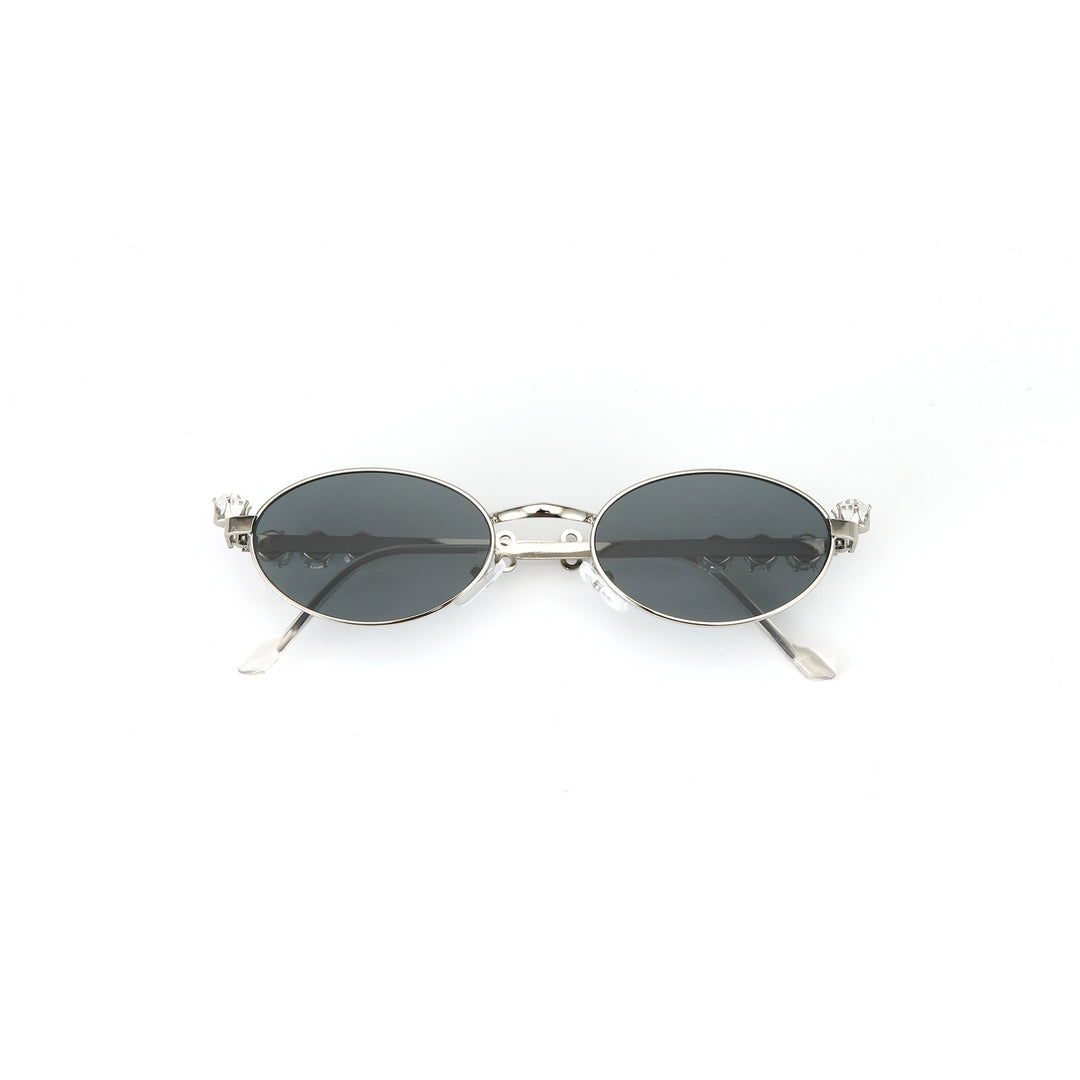 Glamour Oval Crystal Sunglasses - Silver