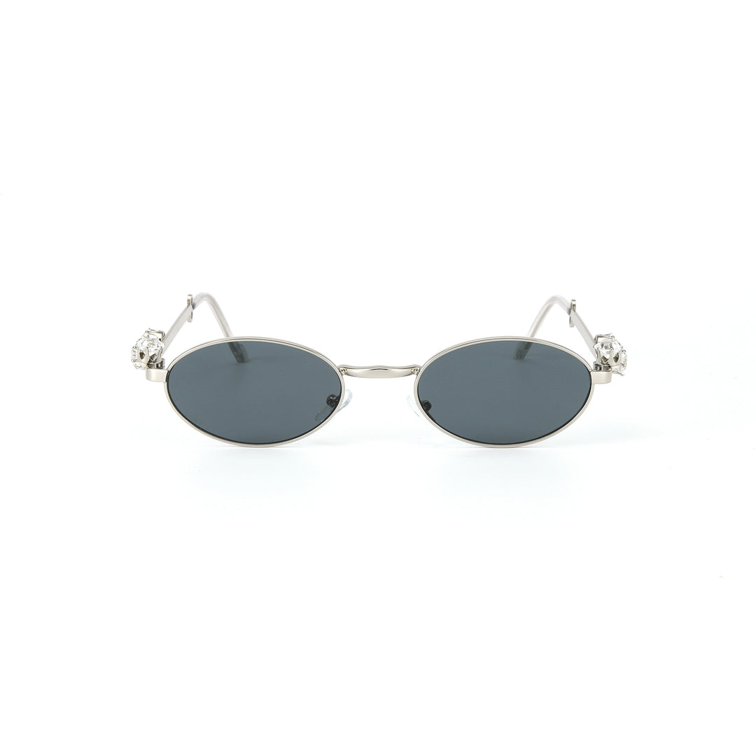 Glamour Oval Crystal Sunglasses - Silver