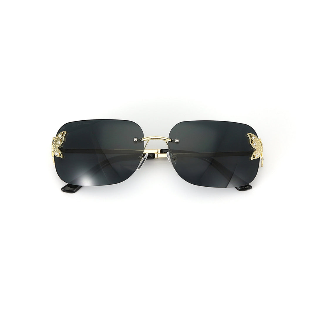 Butterfly Accent UV400 Protection Rimless Sunglasses - Black