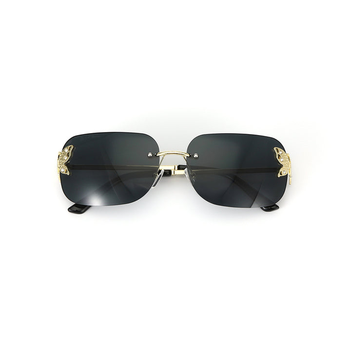 Butterfly Accent UV400 Protection Rimless Sunglasses - Black