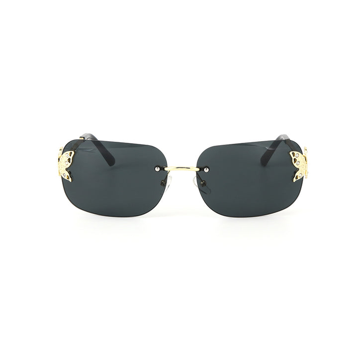 Butterfly Accent UV400 Protection Rimless Sunglasses - Black