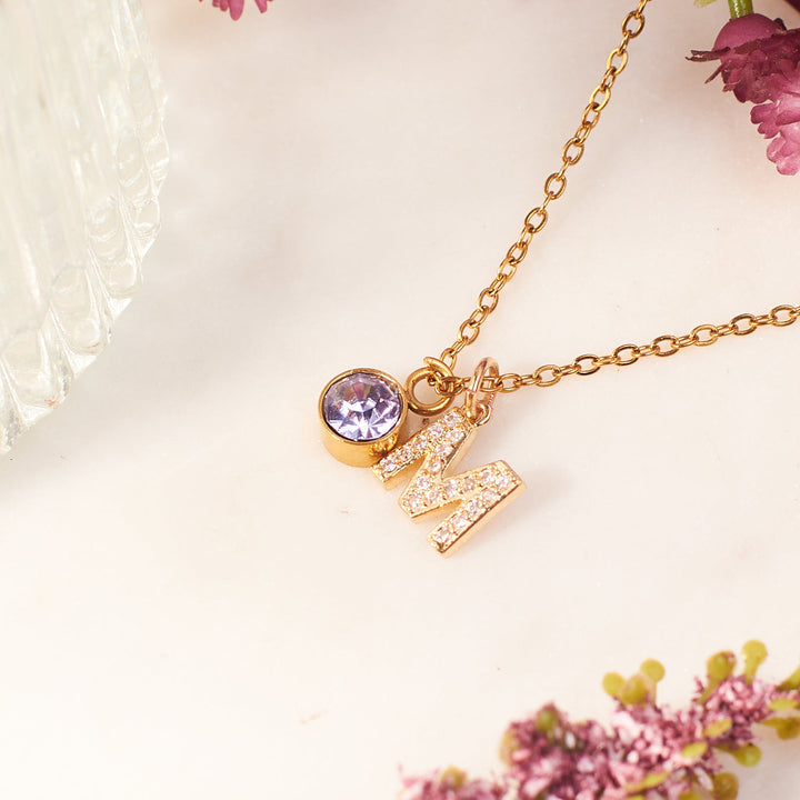 Initial and Birthstone Charm Necklace