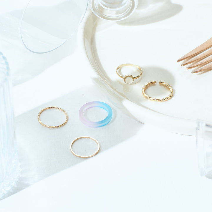 Set Of 5 Rain & Sunshine Rings
