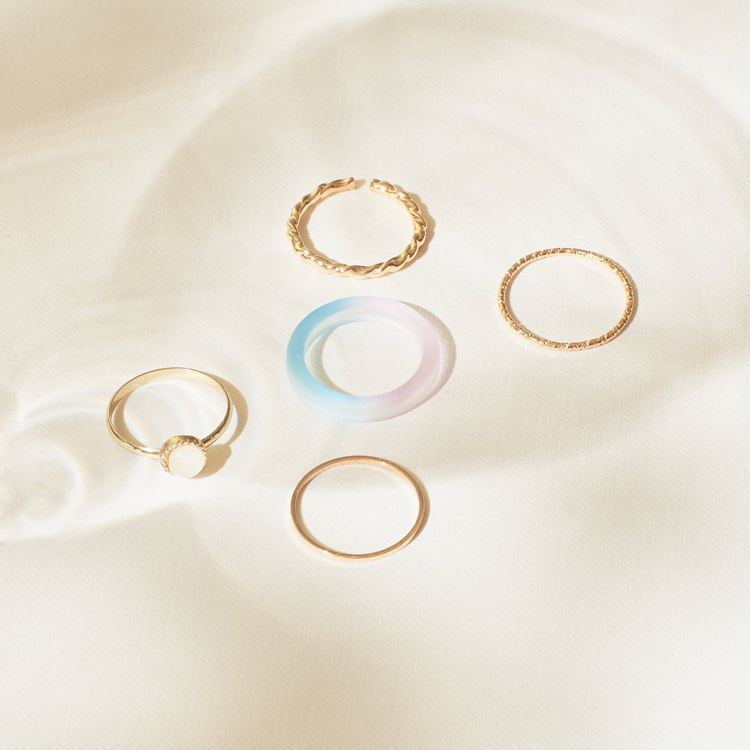 Set Of 5 Rain & Sunshine Rings