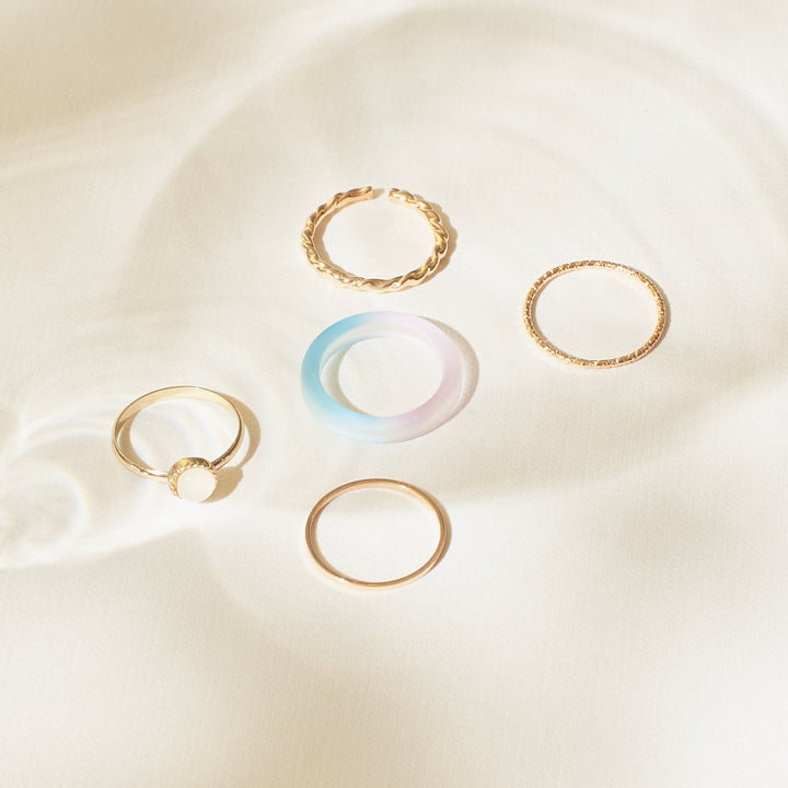 Set Of 5 Rain & Sunshine Rings