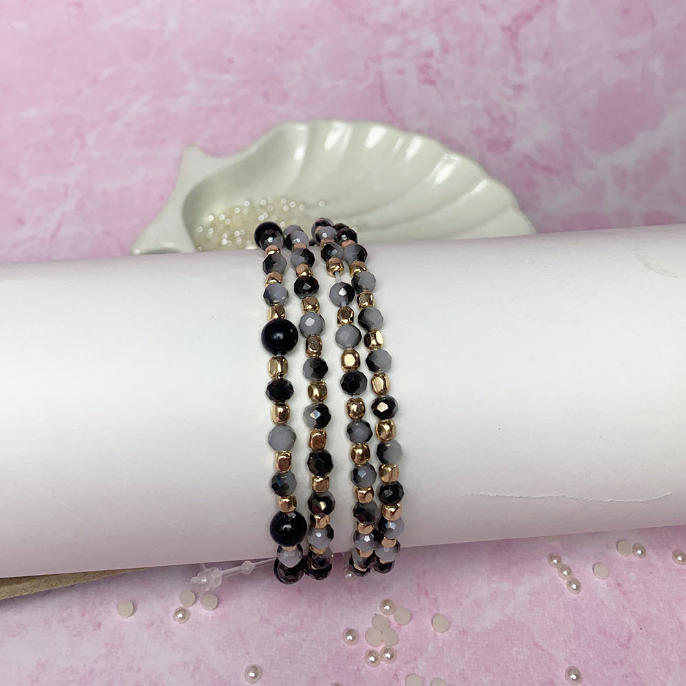 Set of 4 Sleek Black Beaded Bracelet Salty
