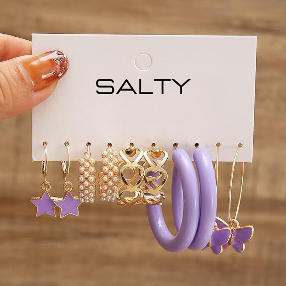 Set of 5 Lilac Golden Hoop Set