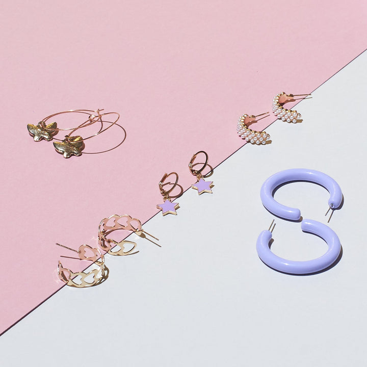 Set of 5 Lilac Golden Hoop Set