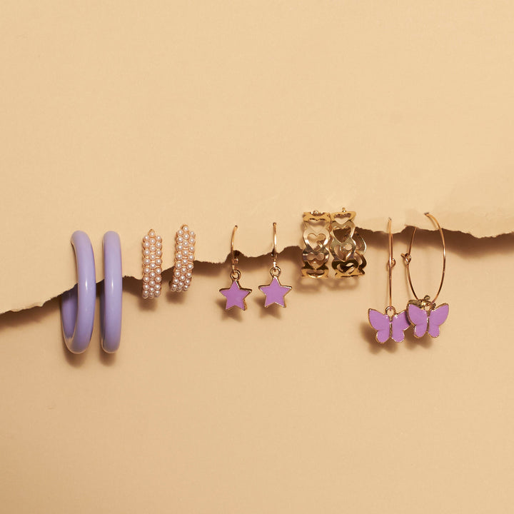 Set of 5 Lilac Golden Hoop Set