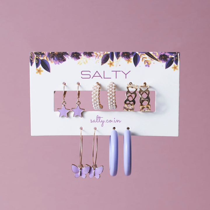 Set of 5 Lilac Golden Hoop Set