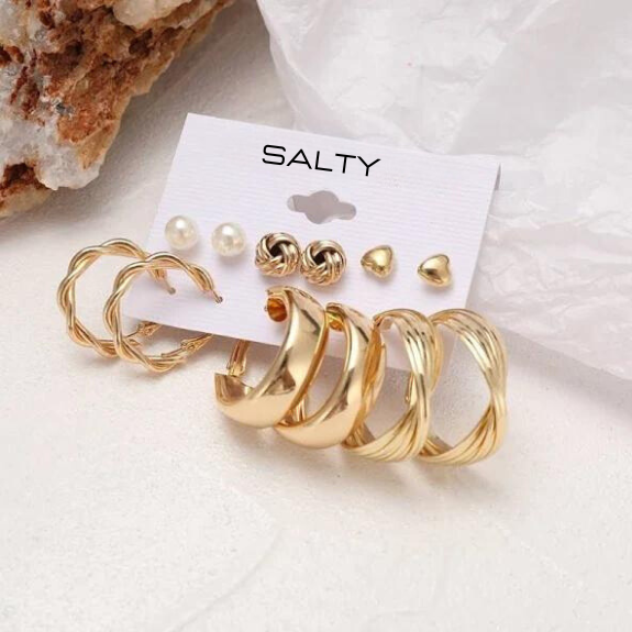 Set of 6 All occasion Golden Hoops
