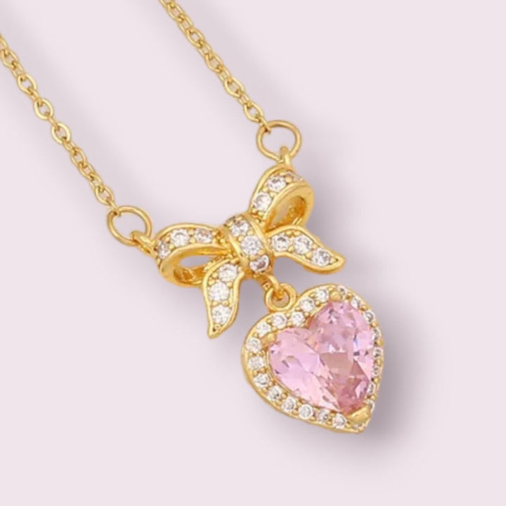 Sweetheart Bow & Blush Necklace Salty