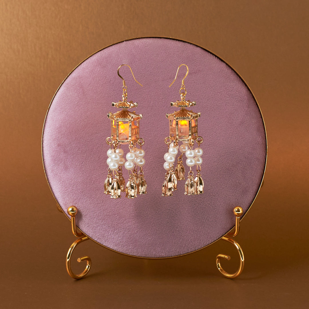 Traditional Lantern Pearl Tassel Earrings Salty