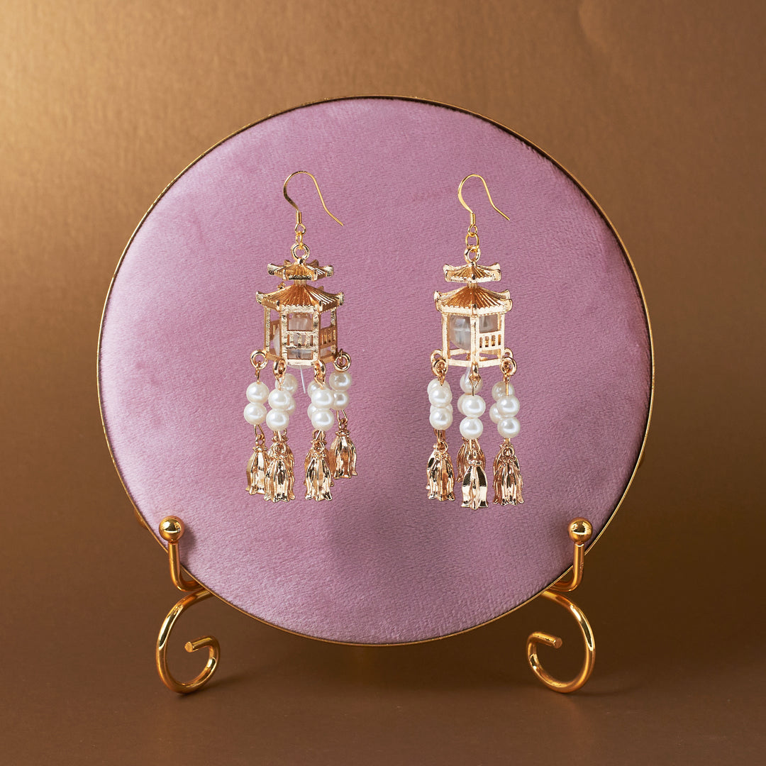 Traditional Lantern Pearl Tassel Earrings Salty