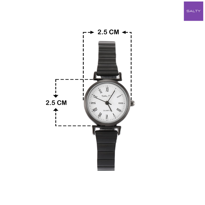 White Dial Round Classic Black Ladies Watch