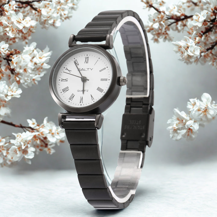 White Dial Round Classic Black Ladies Watch