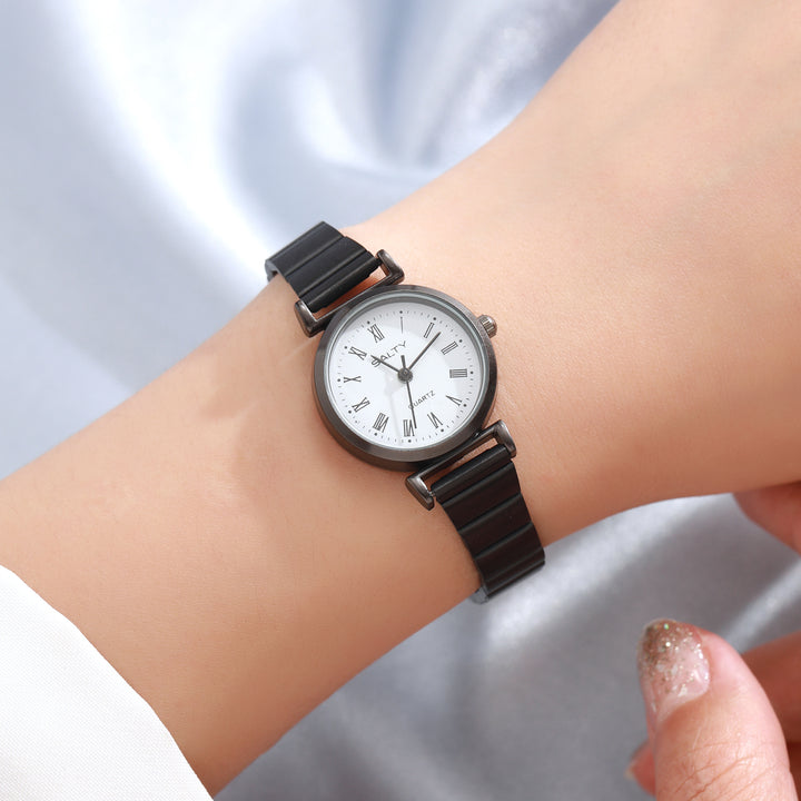 White Dial Round Classic Black Ladies Watch