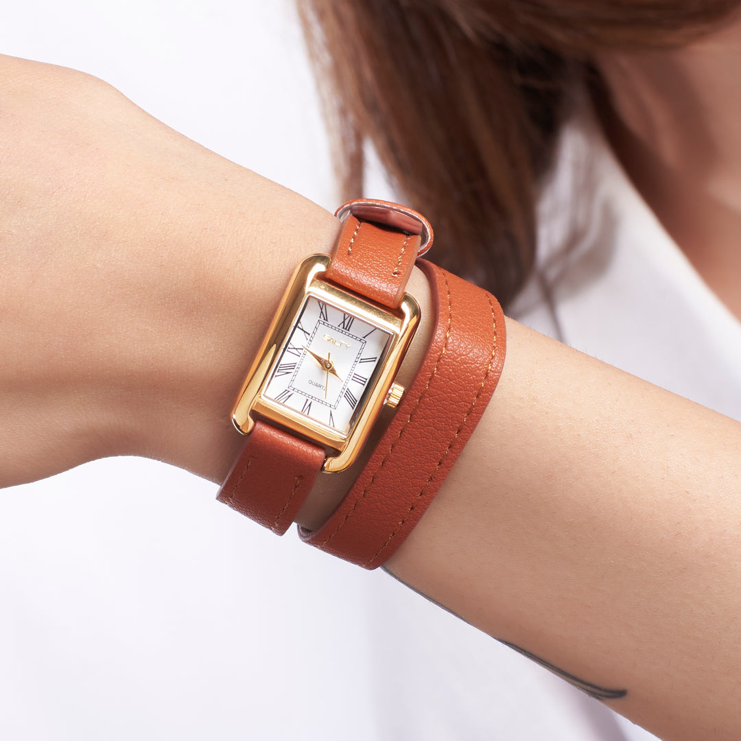 Vintage Muse Leather Strap Wrappable Watch - Tan