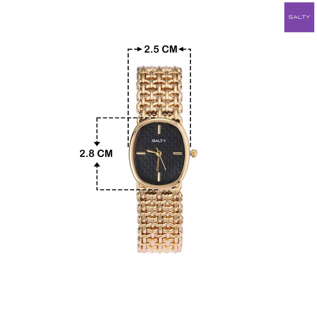 Oval Black Textured Dial Mesh Bracelet Watch for Women