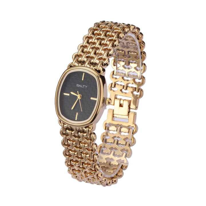 Oval Black Textured Dial Mesh Bracelet Watch for Women