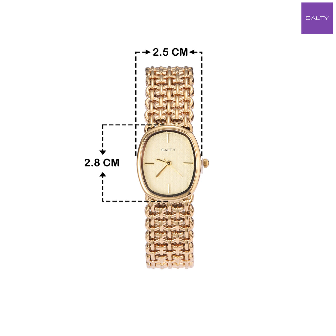 Oval White Textured Dial Mesh Bracelet Watch for Women