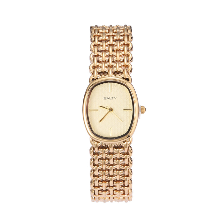 Oval White Textured Dial Mesh Bracelet Watch for Women
