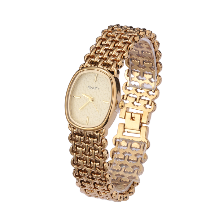 Oval White Textured Dial Mesh Bracelet Watch for Women