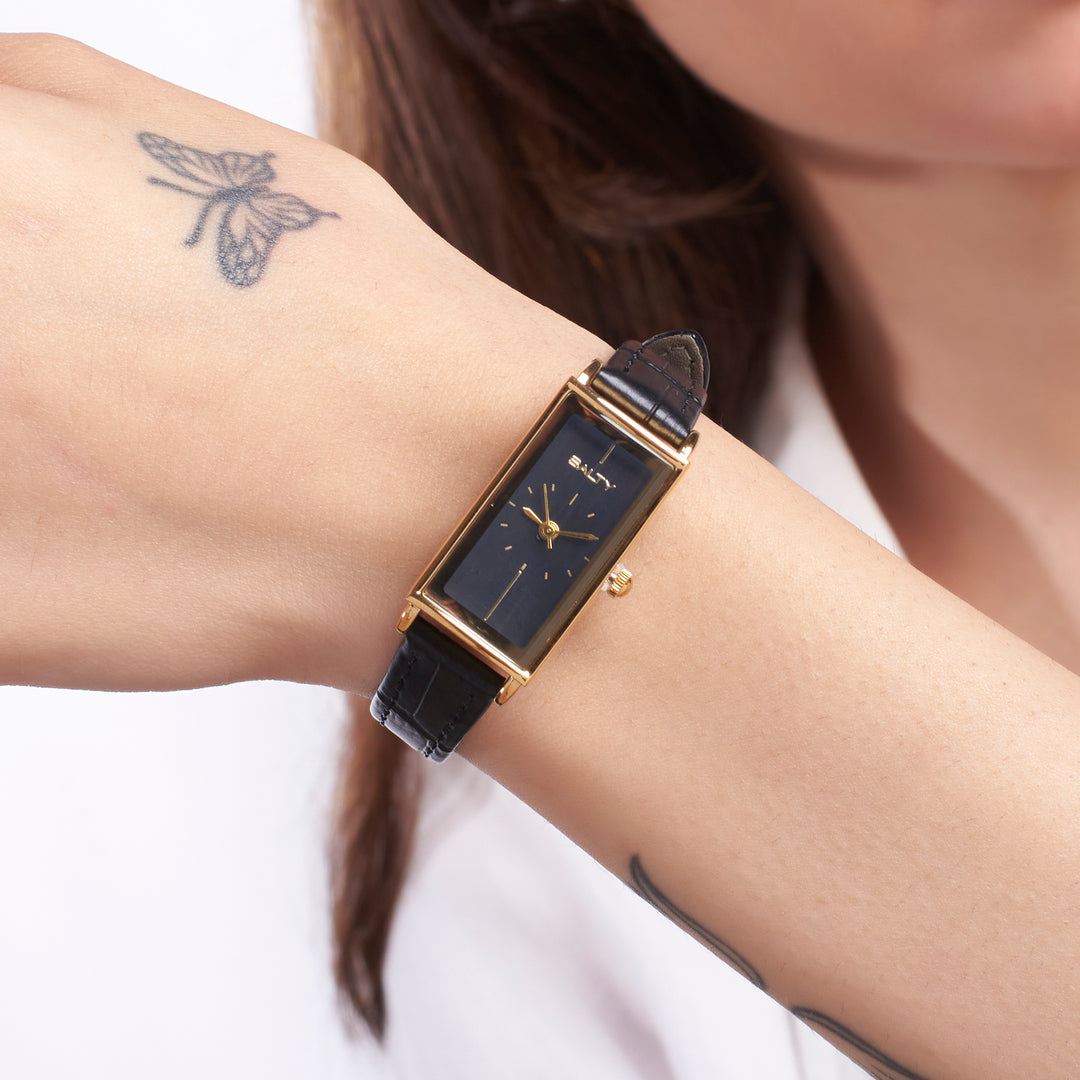 Water Resistant Black Leather Strap Watch