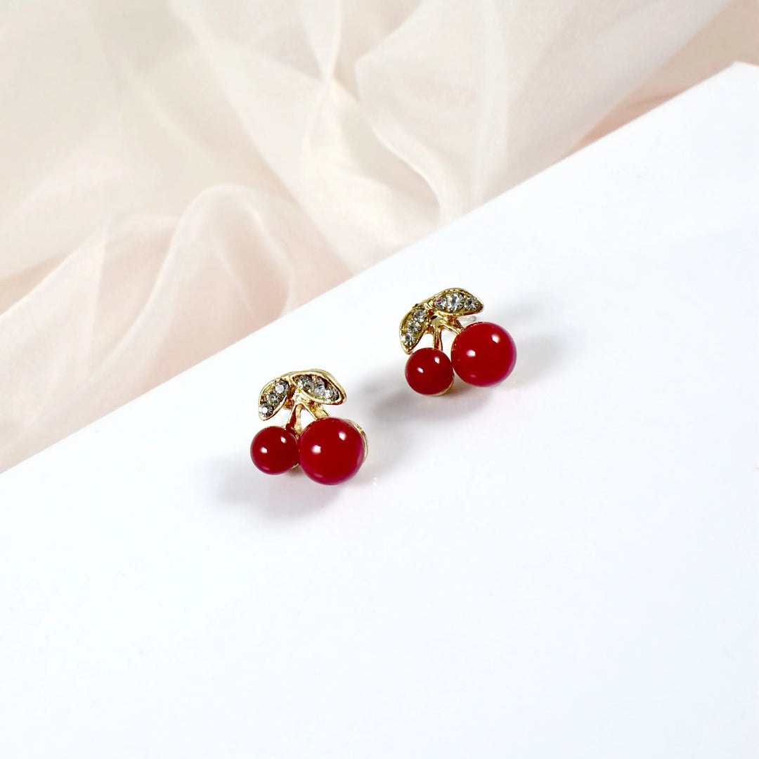 Red Cherry Solid Studded Stud Earrings