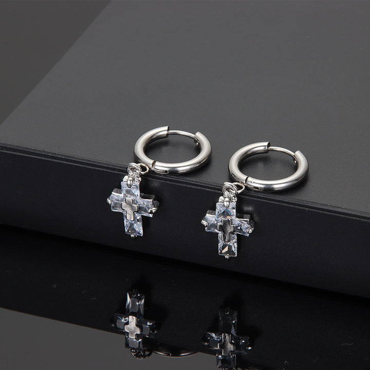 Crystal Cross Silver Earrings | Salty