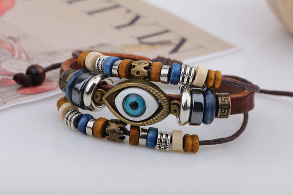 Evil Eye Leather Brown Band