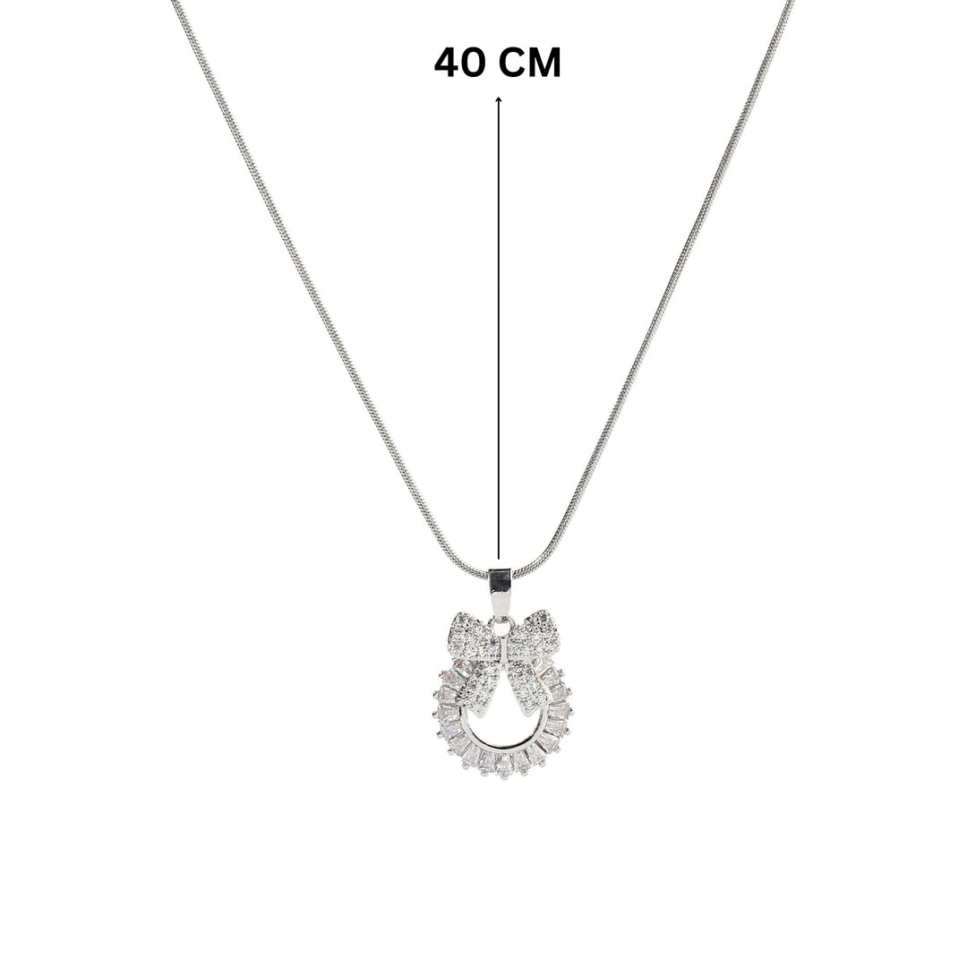 Crystal Wreath Bow Silver Necklace