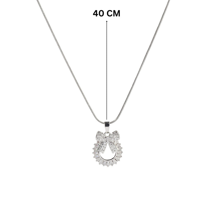 Crystal Wreath Bow Silver Necklace