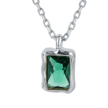 Vintage Emerald Chic Necklace -Silver
