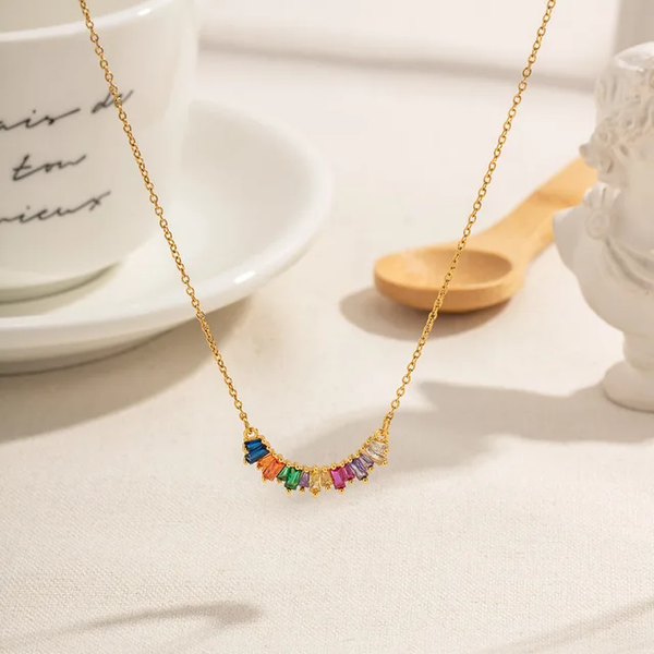 Gemstone Crescent Necklace - Gold
