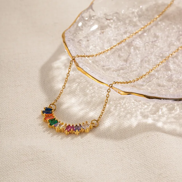 Gemstone Crescent Necklace - Gold