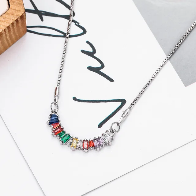 Gemstone Crescent Necklace - Silver Salty