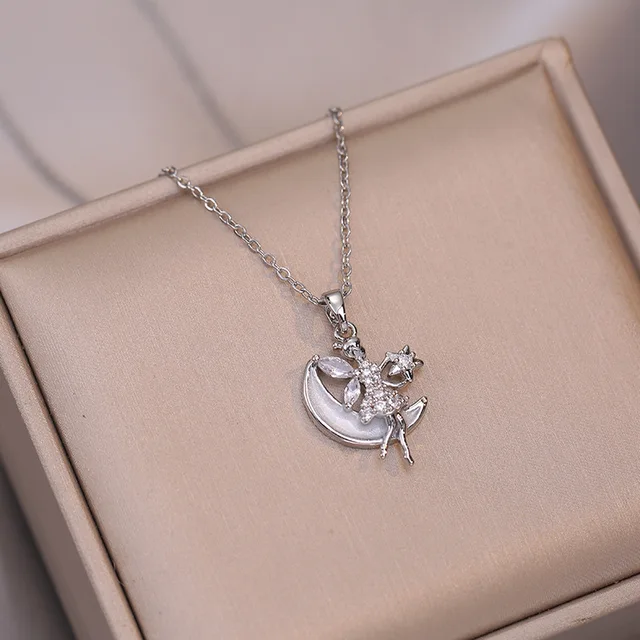 Moon Angel Silver Necklace - Salty Accessories