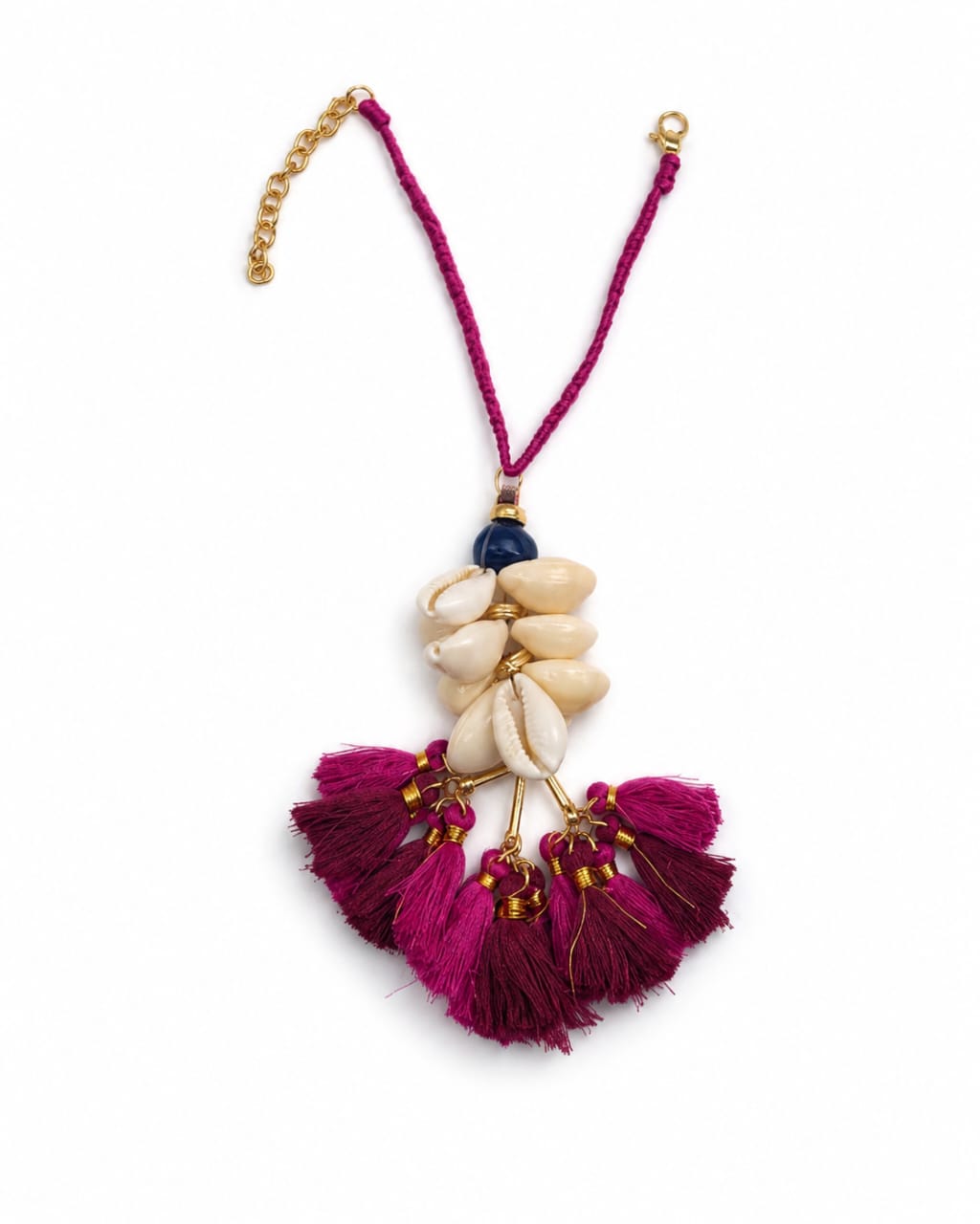 Magenta Tassel And Shell Lumba Bandhan Rakhi For Bhabhi