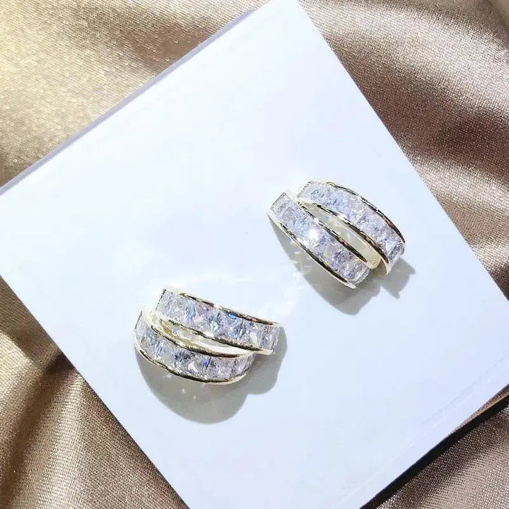 Curved African Diamond Encrusted Double Earrings