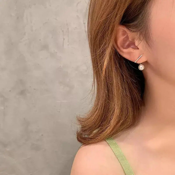 2-in-1 Zircon Studded Pearl Drop Front and Back Earrings - Gold