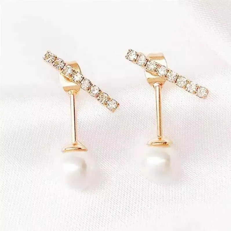 2-in-1 Zircon Studded Pearl Drop Front and Back Earrings - Gold