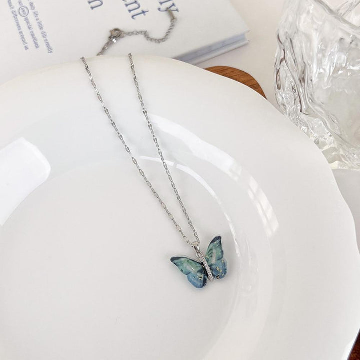 Vibrant Blue Silver Winged Beauty Necklace