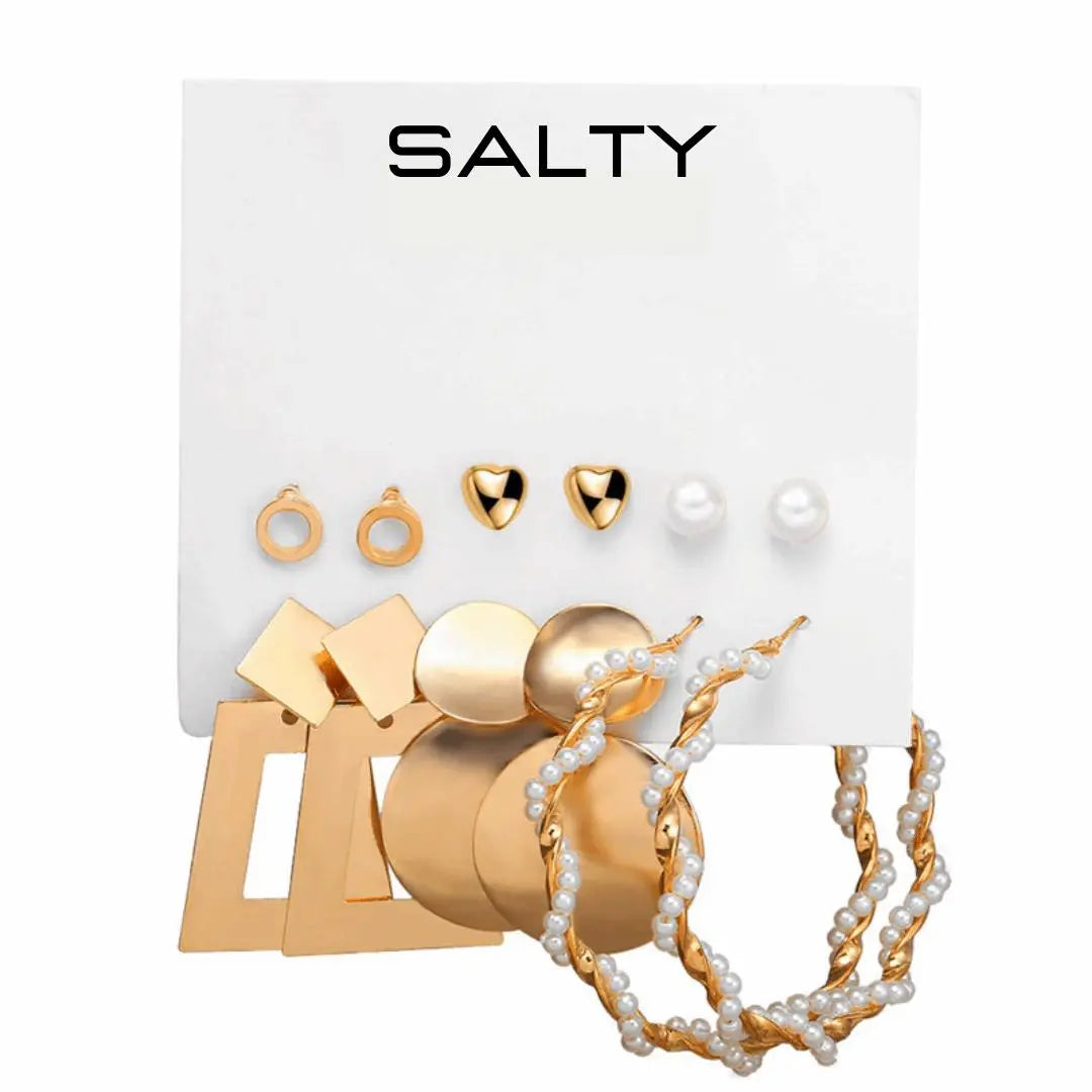 Set of 6 Gold Block Studs and Earrings | Salty