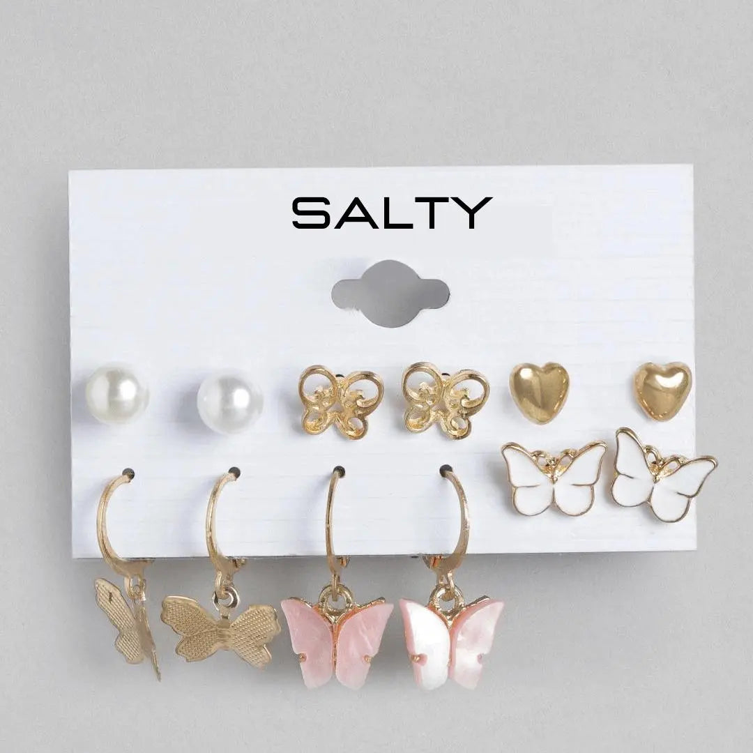 Set of 6 Butterfly Drop Earrings and Studs | Salty