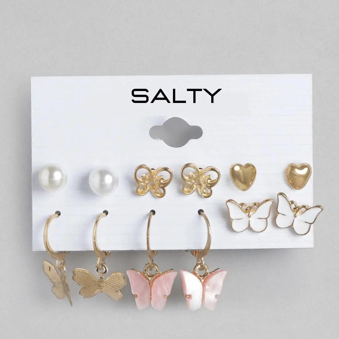 Set of 6 Butterfly Drop Earrings and Studs - Salty Accessories