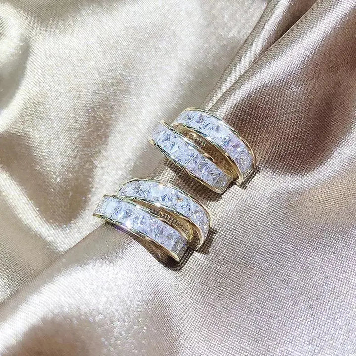 Curved African Diamond Encrusted Double Earrings