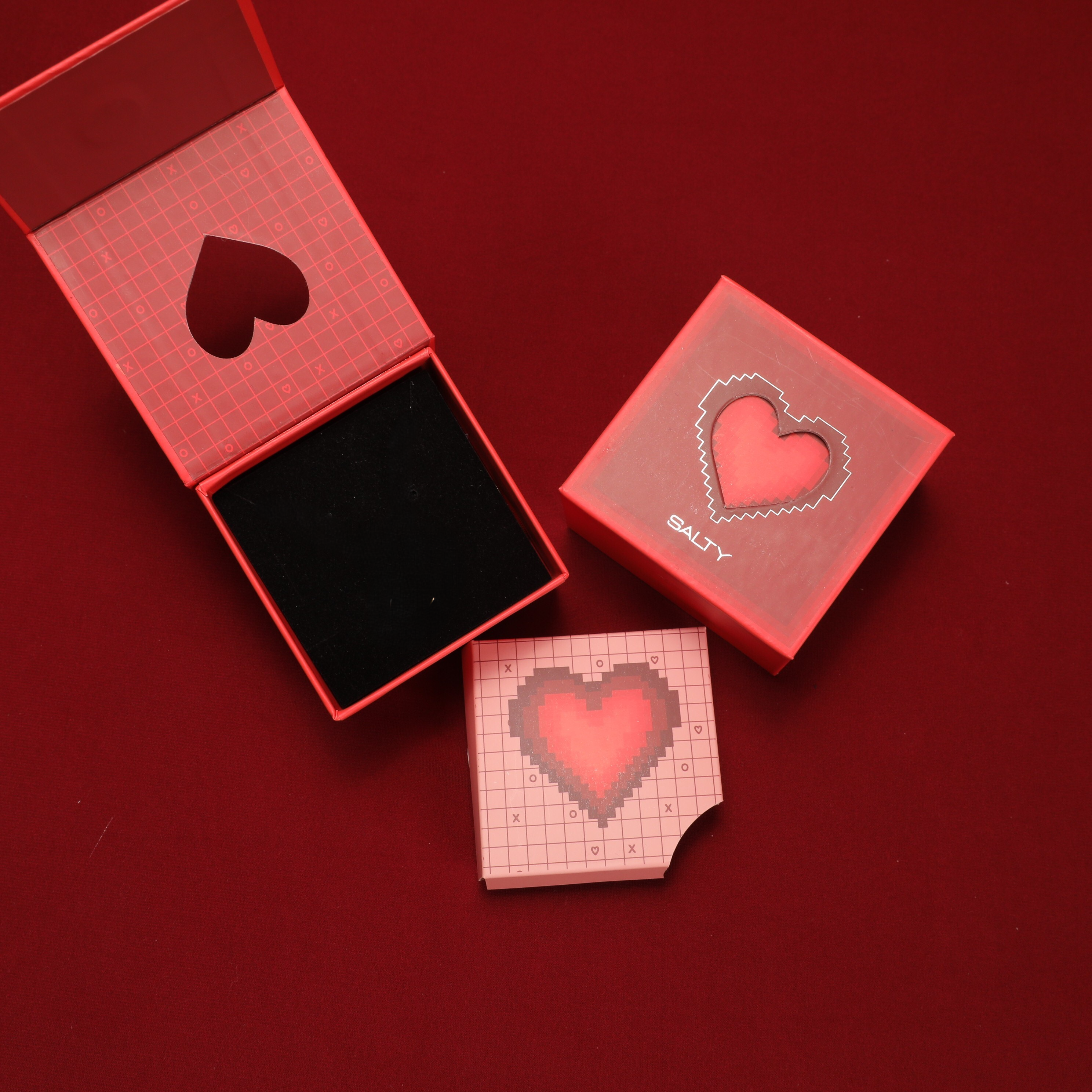 Pixelated Heart Cutout Box - Red
