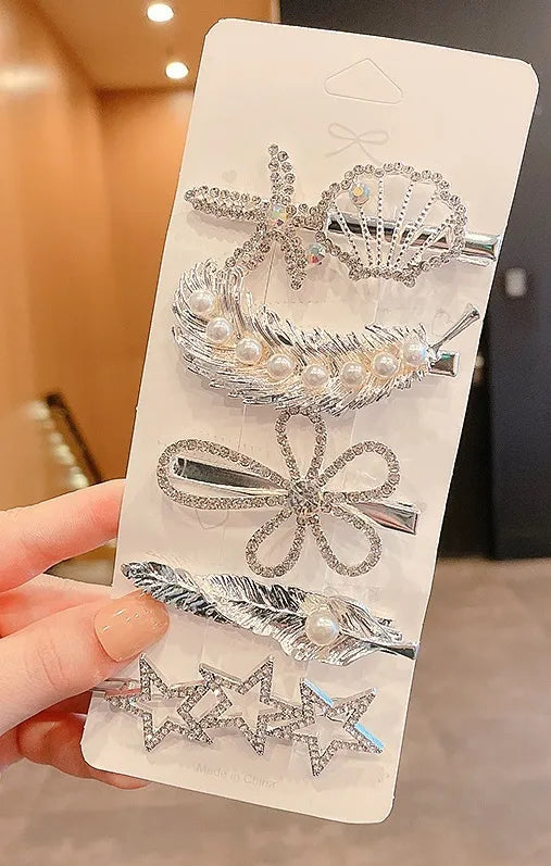 Set of 5 Silver Beauty Hair Pins